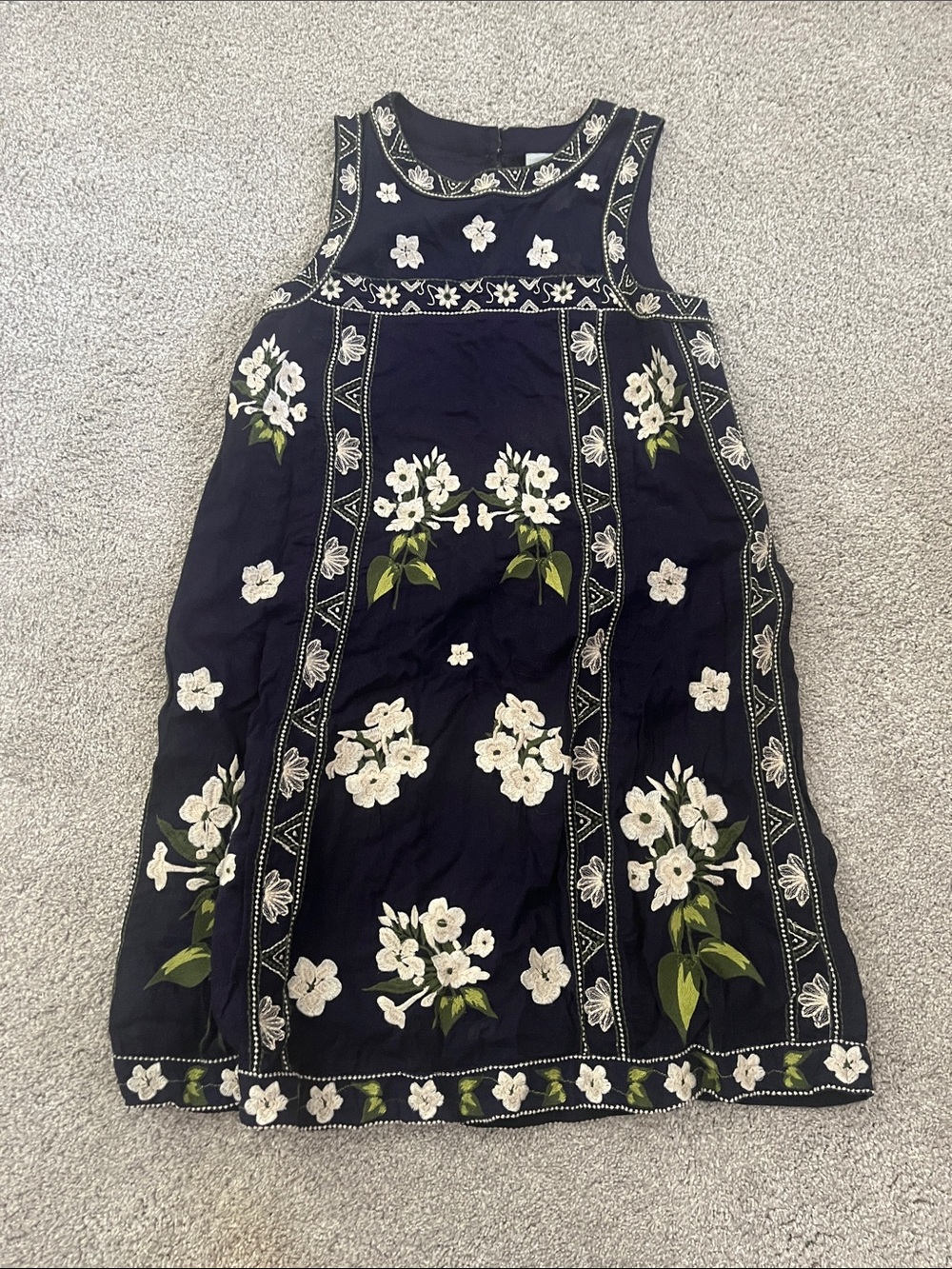 Anthropologie Maeve Navy Floral Embroidered Sleeveless Shift Dress Small S